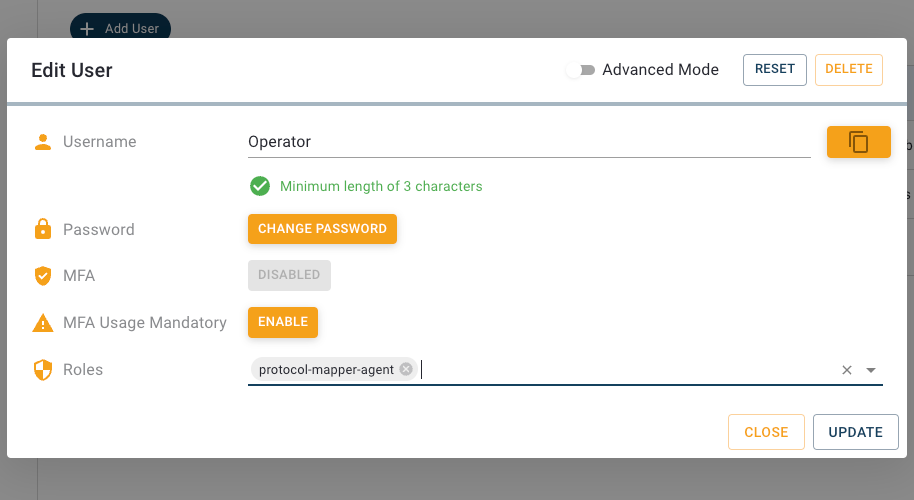 Edit User Dialog des User Management Views