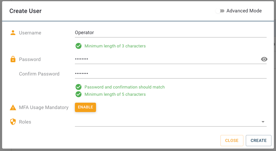 Bild des Create User Dialogs im User Management View