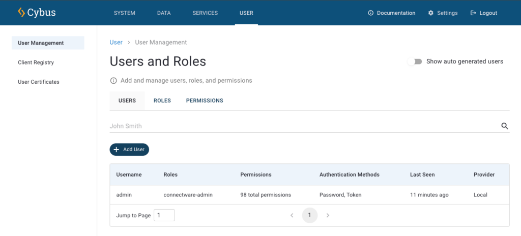 Bild des User Management Views