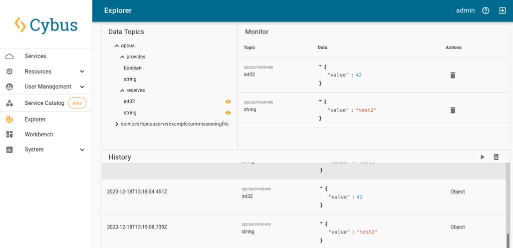 Connectware Admin UI Explorer Tab