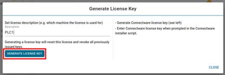 Generate License Key Generate License Key Connectware