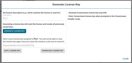 Output of License Key Connectware