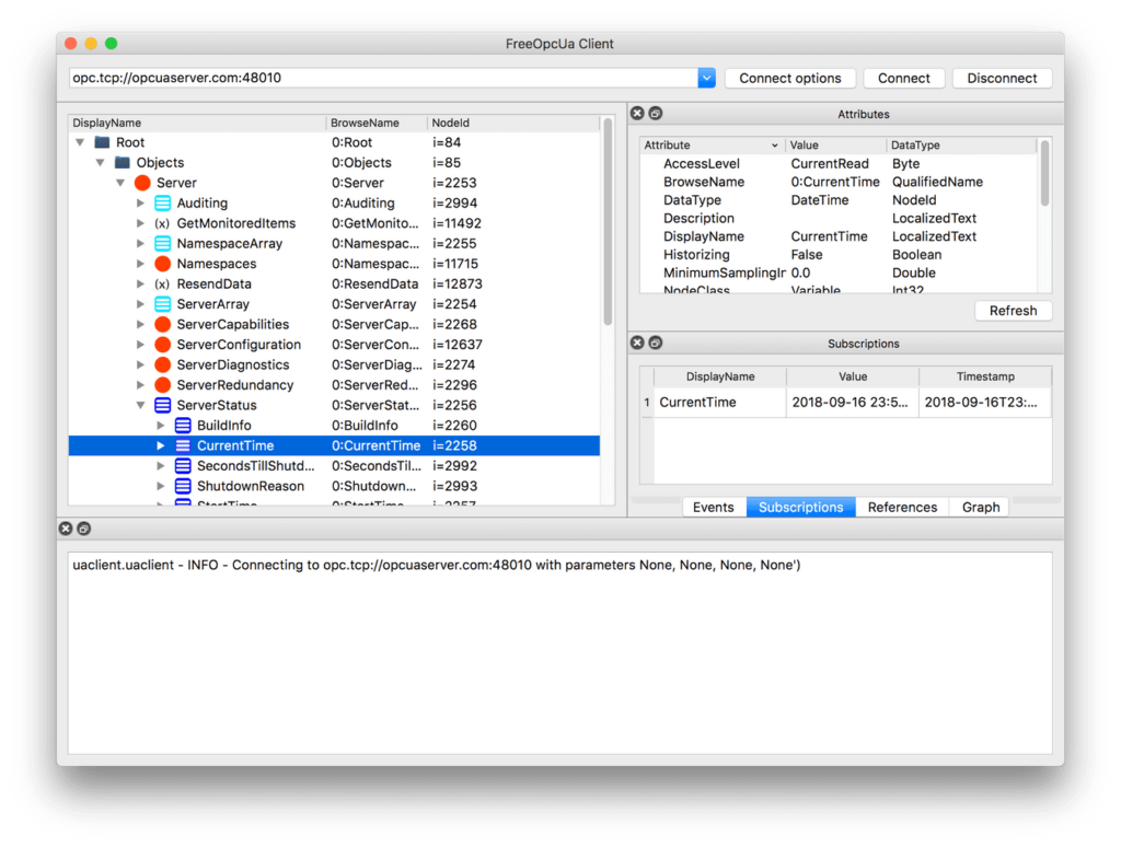 OPC UA Server browse current time