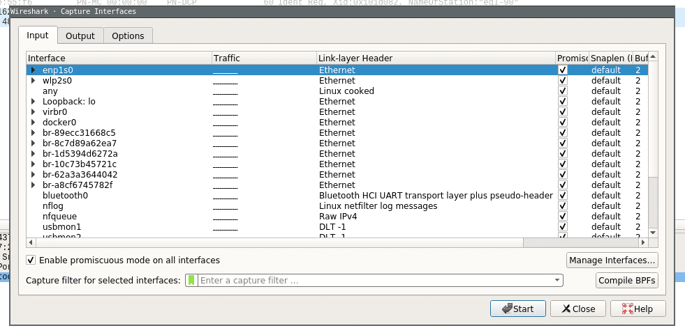 Configuration Window Wireshark