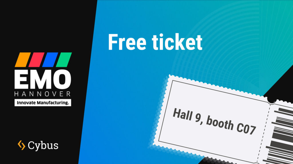 A visual that promotes a free ticket for the EMO 2023 through Cybus