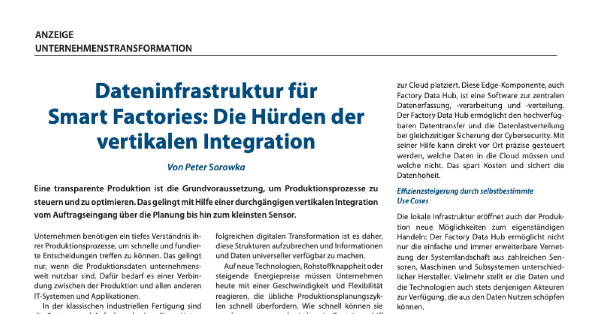 Dateninfrastruktur für Smart Factories: Die Hürden der vertikalen Integration