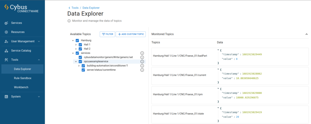 Connectware Data Explorer Interface Screenshot