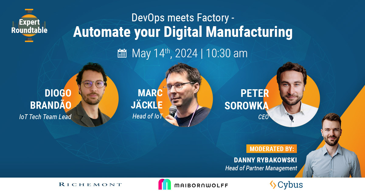 The roundtable "DevOps meet Factory" with three industry experts will take place on May 14th, 10.30 AM