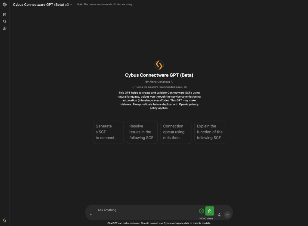 Cybus Connectware GPT Overview Dark Mode